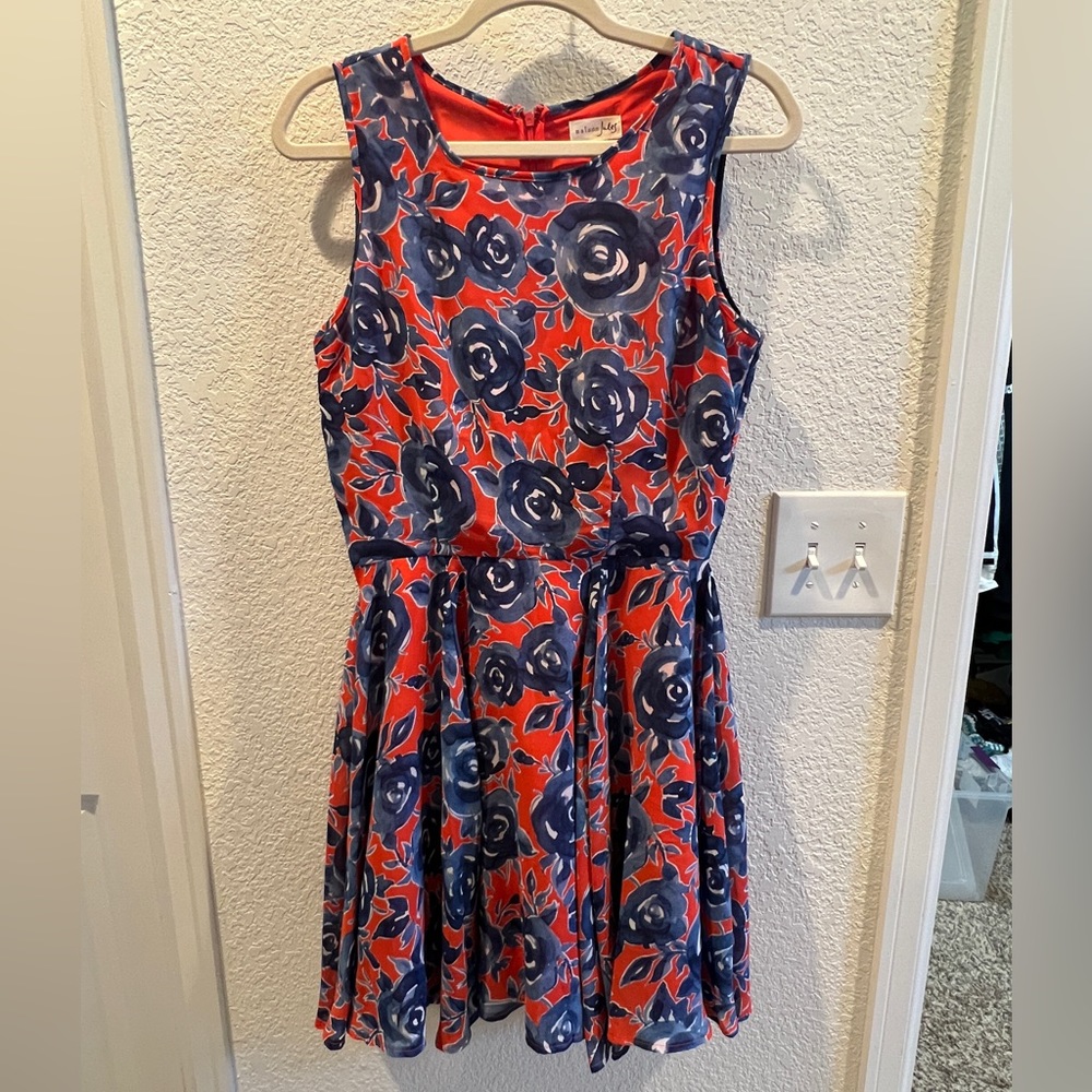 Blue & Red Floral Dress - Medium